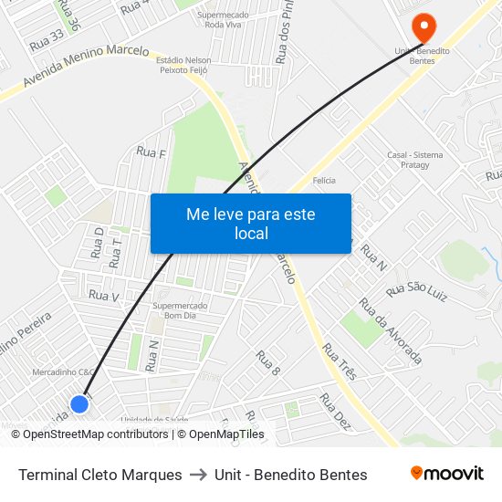 Terminal Cleto Marques to Unit - Benedito Bentes map