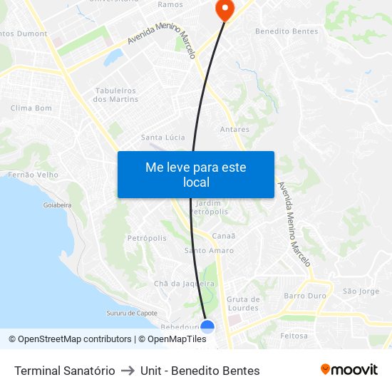 Terminal Sanatório to Unit - Benedito Bentes map