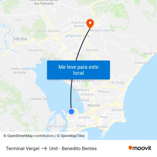 Terminal Vergel to Unit - Benedito Bentes map