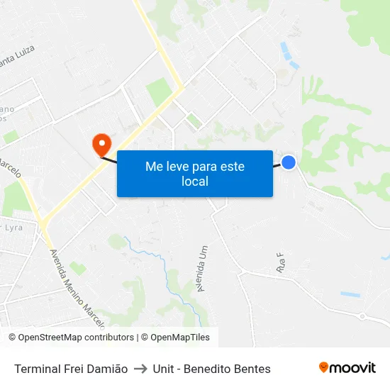 Terminal Frei Damião to Unit - Benedito Bentes map