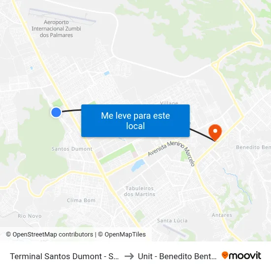 Terminal Santos Dumont - Sfra to Unit - Benedito Bentes map