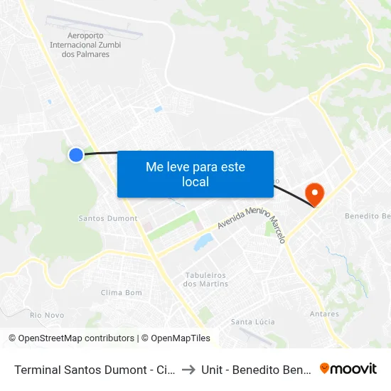 Terminal Santos Dumont - Cima to Unit - Benedito Bentes map