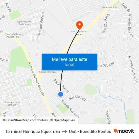 Terminal Henrique Equelman to Unit - Benedito Bentes map