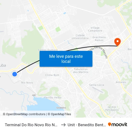 Terminal Do Rio Novo Rio Novo to Unit - Benedito Bentes map