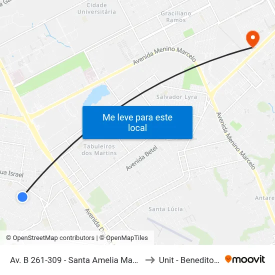 Av. B 261-309 - Santa Amelia Maceió - Al Brasil to Unit - Benedito Bentes map