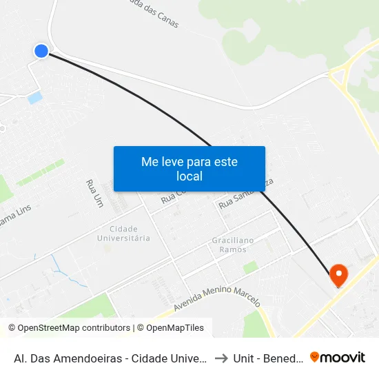 Al. Das Amendoeiras - Cidade Universitária Maceió - Al Brasil to Unit - Benedito Bentes map