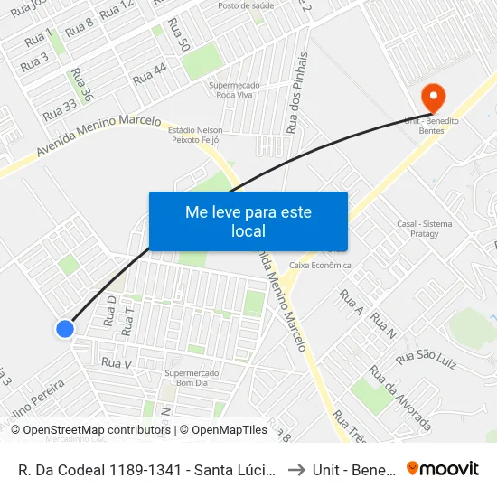 R. Da Codeal 1189-1341 - Santa Lúcia Maceió - Al 57082-117 Brasil to Unit - Benedito Bentes map