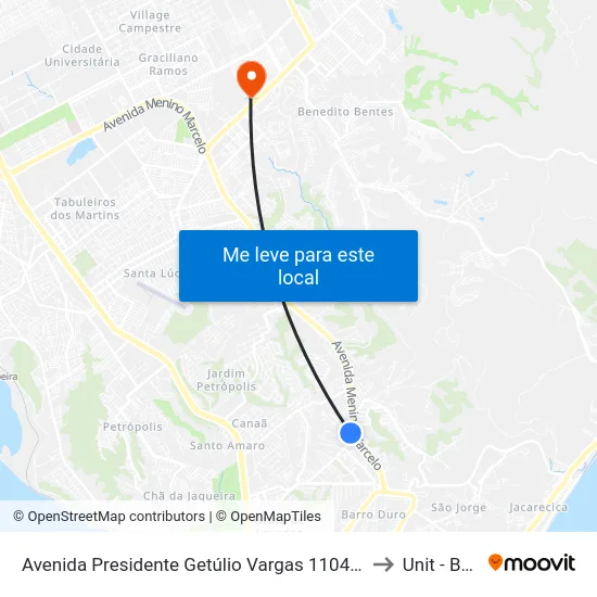 Avenida Presidente Getúlio Vargas 1104-1218 - Serraria Maceió - Al República Federativa Do Brasil to Unit - Benedito Bentes map