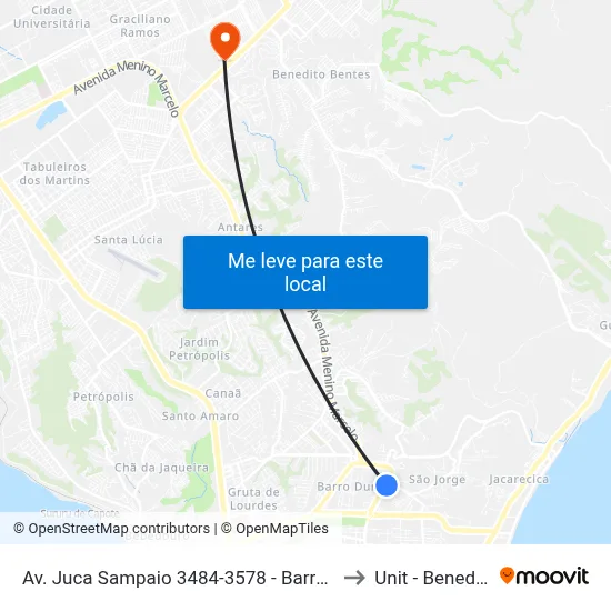 Av. Juca Sampaio 3484-3578 - Barro Duro Maceió - Al Brasil to Unit - Benedito Bentes map