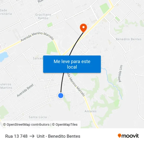 Rua 13 748 to Unit - Benedito Bentes map