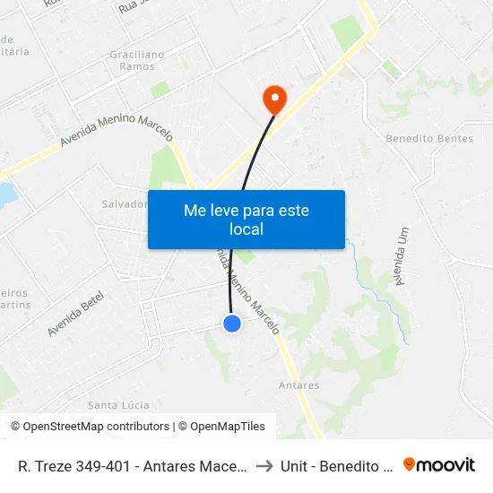 R. Treze 349-401 - Antares Maceió - Al Brasil to Unit - Benedito Bentes map