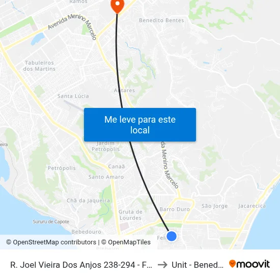 R. Joel Vieira Dos Anjos 238-294 - Feitosa Maceió - Al Brasil to Unit - Benedito Bentes map