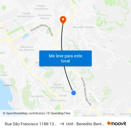 Rua São Francisco 1188-1370 to Unit - Benedito Bentes map
