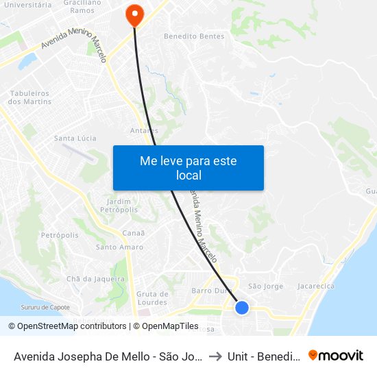 Avenida Josepha De Mello - São Jorge Maceió - Al Brasil to Unit - Benedito Bentes map