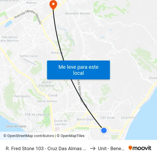 R. Fred Stone 103 - Cruz Das Almas Maceió - Al 57038-165 Brasil to Unit - Benedito Bentes map