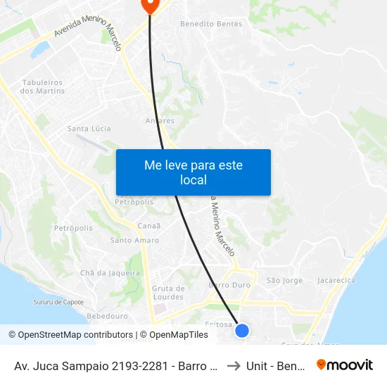 Av. Juca Sampaio 2193-2281 - Barro Duro Maceió - Al 57046-242 Brasil to Unit - Benedito Bentes map