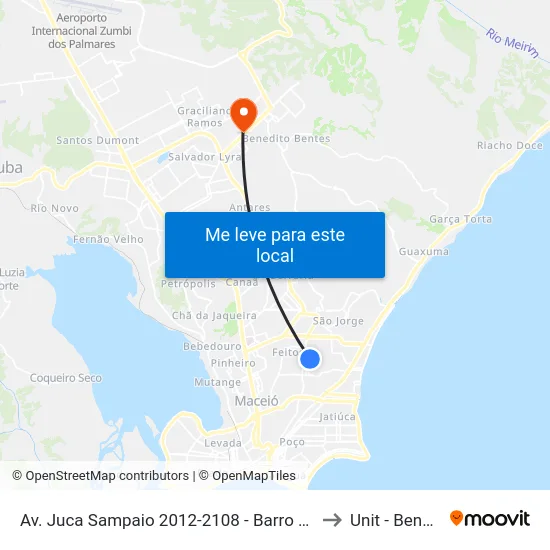 Av. Juca Sampaio 2012-2108 - Barro Duro Maceió - Al 57046-242 Brasil to Unit - Benedito Bentes map