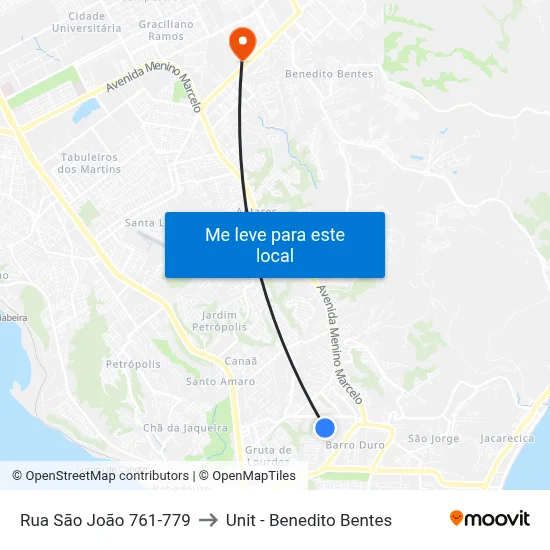 Rua São João 761-779 to Unit - Benedito Bentes map