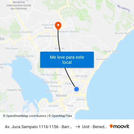 Av. Juca Sampaio 1116-1156 - Barro Duro Maceió - Al Brasil to Unit - Benedito Bentes map