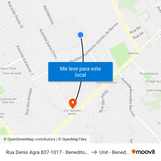 Rua Denis Agra 837-1017 - Benedito Bentes Maceió - Al Brasil to Unit - Benedito Bentes map