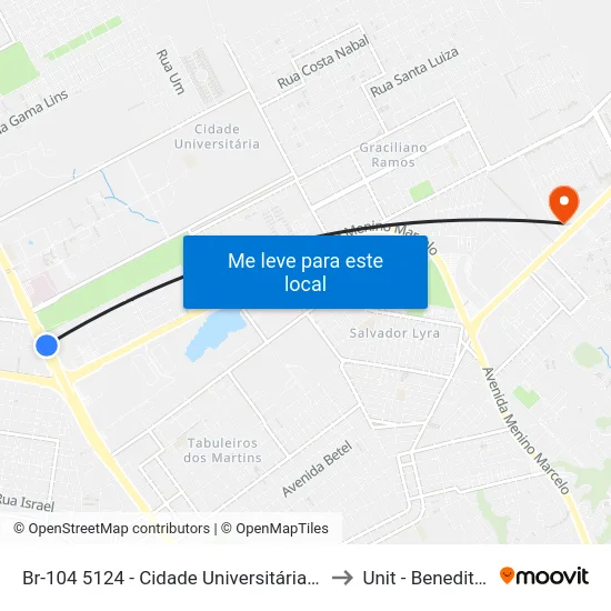 Br-104 5124 - Cidade Universitária Maceió - Al Brasil to Unit - Benedito Bentes map