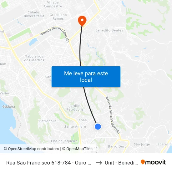 Rua São Francisco 618-784 - Ouro Preto Maceió - Al Brasil to Unit - Benedito Bentes map