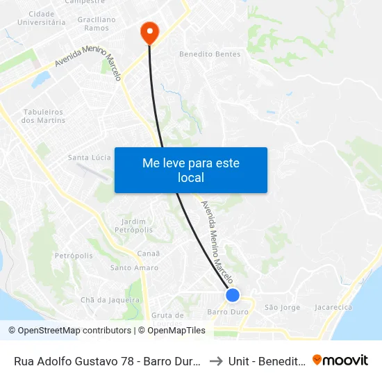 Rua Adolfo Gustavo 78 - Barro Duro Maceió - Al Brasil to Unit - Benedito Bentes map
