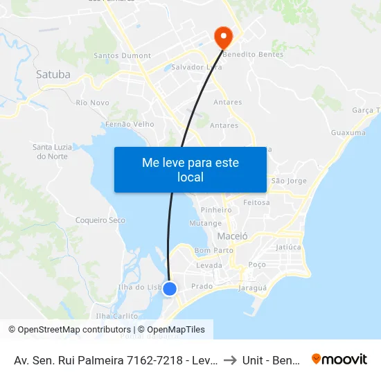 Av. Sen. Rui Palmeira 7162-7218 - Levada Maceió - Al 57017-175 Brasil to Unit - Benedito Bentes map