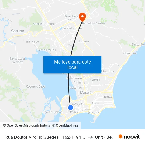 Rua Doutor Virgilio Guedes 1162-1194 - Ponta Grossa Maceió - Al 57014-220 Brasil to Unit - Benedito Bentes map
