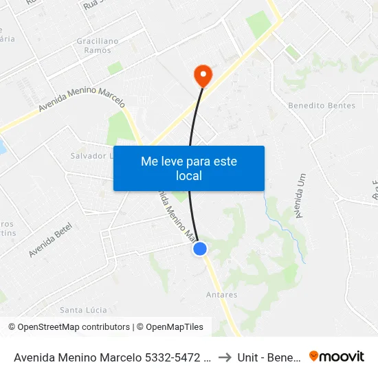 Avenida Menino Marcelo 5332-5472 - Barro Duro Maceió - Al Brasil to Unit - Benedito Bentes map