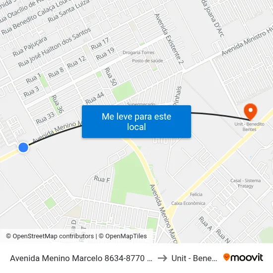 Avenida Menino Marcelo 8634-8770 - Barro Duro Maceió - Al Brasil to Unit - Benedito Bentes map