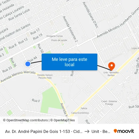 Av. Dr. André Papini De Gois 1-153 - Cidade Universitária Maceió - Al 57073-474 Brasil to Unit - Benedito Bentes map