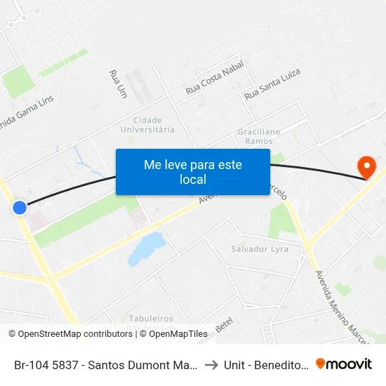 Br-104 5837 - Santos Dumont Maceió - Al Brasil to Unit - Benedito Bentes map