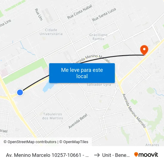 Av. Menino Marcelo 10257-10661 - Barro Duro Maceió - Al Brasil to Unit - Benedito Bentes map