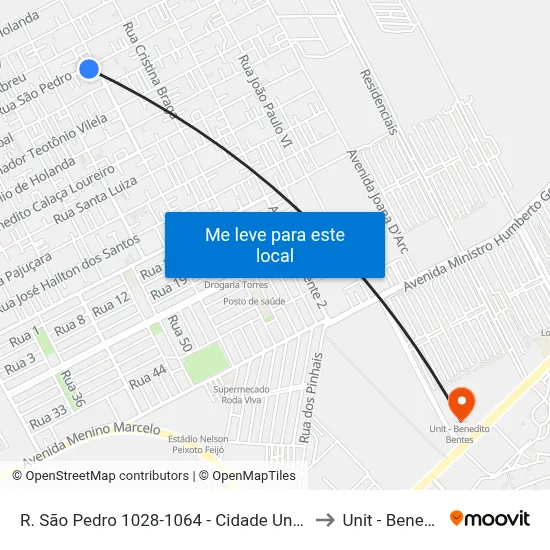 R. São Pedro 1028-1064 - Cidade Universitária Maceió - Al Brasil to Unit - Benedito Bentes map