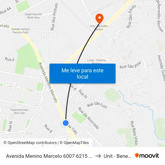 Avenida Menino Marcelo 6007-6215 - Barro Duro Maceió - Al Brasil to Unit - Benedito Bentes map