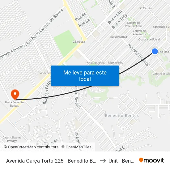 Avenida Garça Torta 225 - Benedito Bentes Maceió - Al 57084-615 Brasil to Unit - Benedito Bentes map