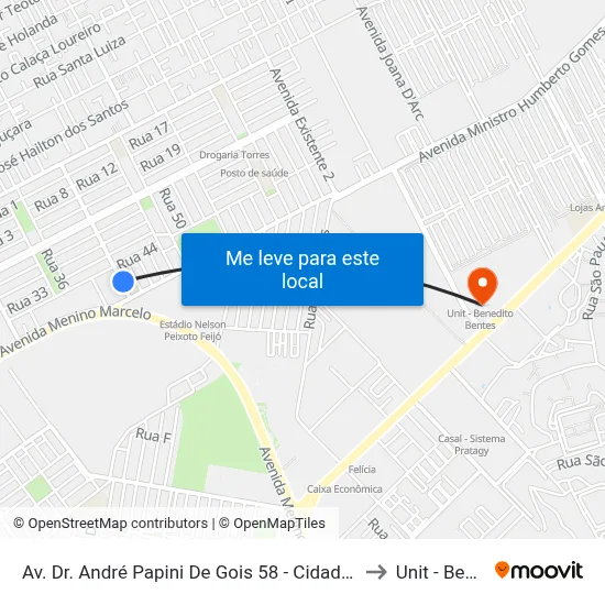 Av. Dr. André Papini De Gois 58 - Cidade Universitária Maceió - Al 57073-474 Brasil to Unit - Benedito Bentes map