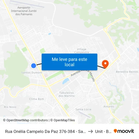 Rua Onélia Campelo Da Paz 376-384 - Santos Dumont Maceió - Al 57075-720 República Federativa Do Brasil to Unit - Benedito Bentes map