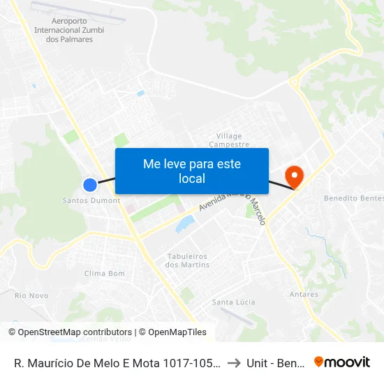 R. Maurício De Melo E Mota 1017-1059 - Santos Dumont Maceió - Al Brasil to Unit - Benedito Bentes map