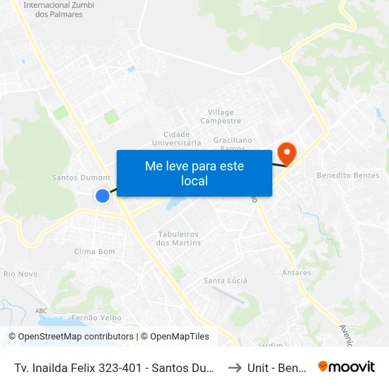 Tv. Inailda Felix 323-401 - Santos Dumont Maceió - Al 57075-520 Brasil to Unit - Benedito Bentes map