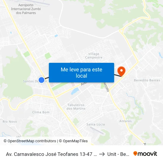Av. Carnavalesco José Teofanes 13-47 - Santos Dumont Maceió - Al 57075-530 Brasil to Unit - Benedito Bentes map