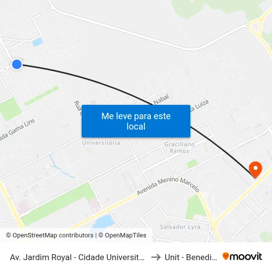 Av. Jardim Royal - Cidade Universitária Maceió - Al Brasil to Unit - Benedito Bentes map
