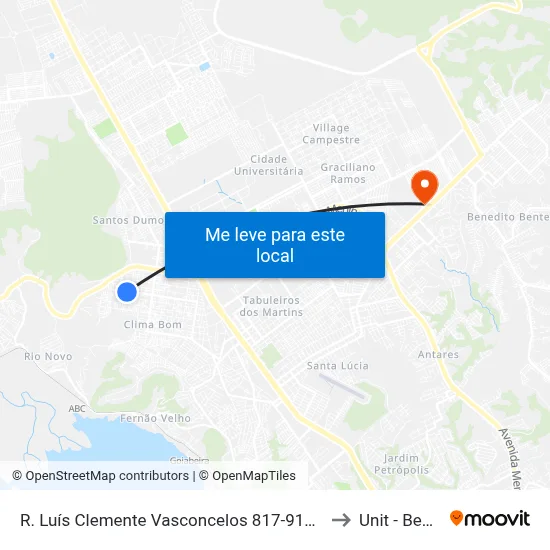 R. Luís Clemente Vasconcelos 817-915 - Clima Bom Maceió - Al 57071-040 Brasil to Unit - Benedito Bentes map