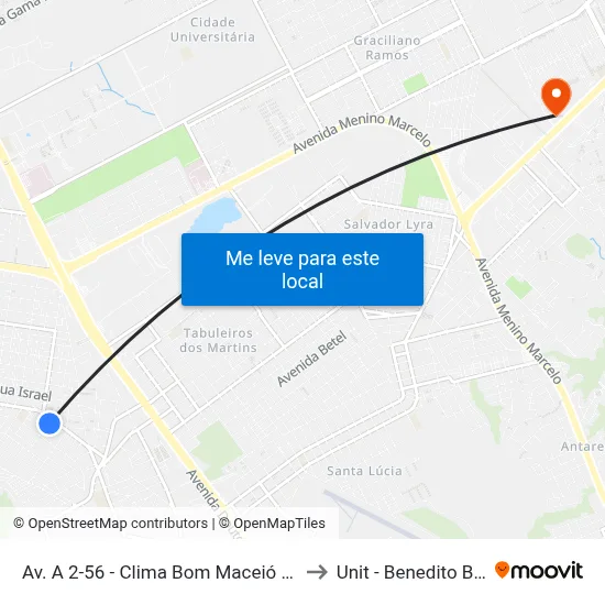 Av. A 2-56 - Clima Bom Maceió - Al Brasil to Unit - Benedito Bentes map