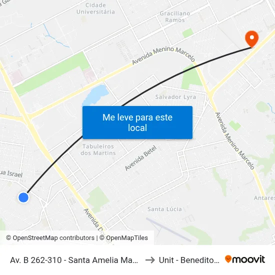 Av. B 262-310 - Santa Amelia Maceió - Al Brasil to Unit - Benedito Bentes map