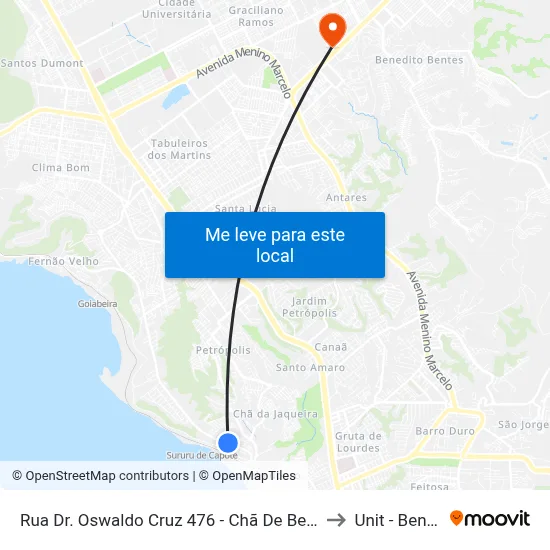 Rua Dr. Oswaldo Cruz 476 - Chã De Bebedouro Maceió - Al 57018-630 Brasil to Unit - Benedito Bentes map