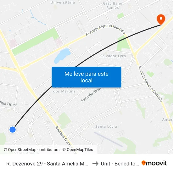 R. Dezenove 29 - Santa Amelia Maceió - Al Brasil to Unit - Benedito Bentes map