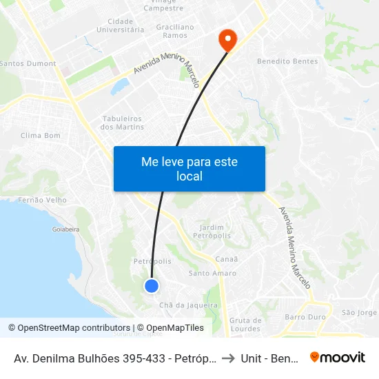 Av. Denilma Bulhões 395-433 - Petrópolis Maceió - Al 57062-001 Brasil to Unit - Benedito Bentes map