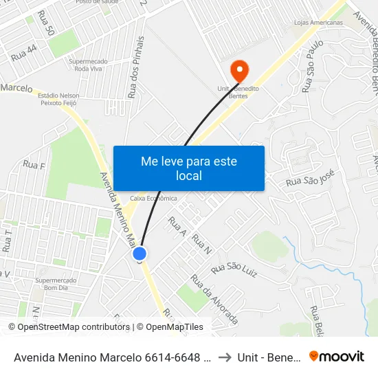 Avenida Menino Marcelo 6614-6648 - Barro Duro Maceió - Al Brasil to Unit - Benedito Bentes map